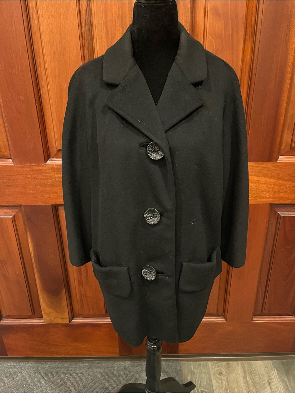 Vintage Youthcraft Black Wool Coat Medium 50s 60s Mod Swing Jacket Union Made